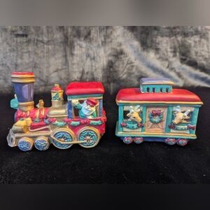 Santa's Workbench Porcelain Santa Train Set Vintage Christmas Decor Holiday
